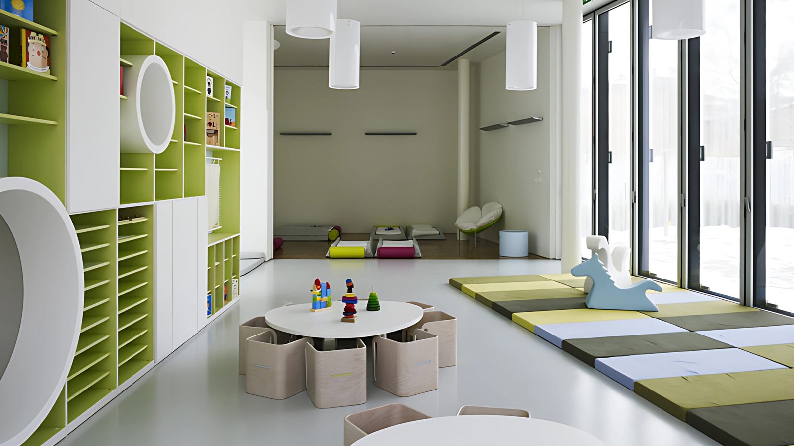 Flexible early years classroom layout with PLAY+ soft and solid elements.