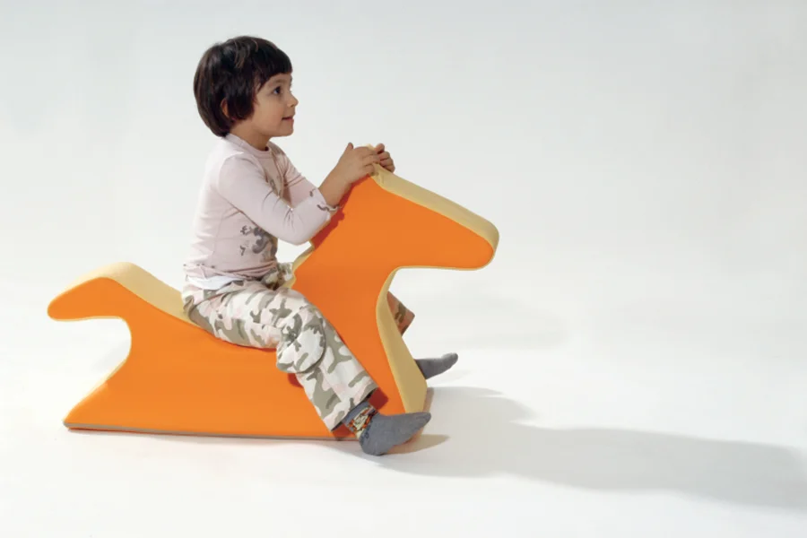 Lightweight soft horse for imaginative play, movement and flexible seating.