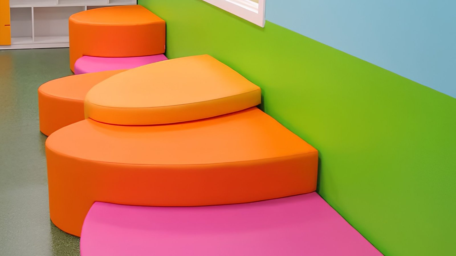 Colourful tiered seating for educational and public interiors
