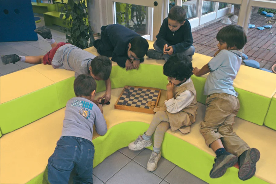 Tier modular seating arranged for group activities