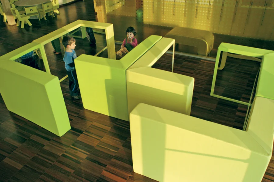 Create reflective play environments with modular mirror panels that encourage sensory exploration, spatial awareness, movement and imaginative play in early years settings.