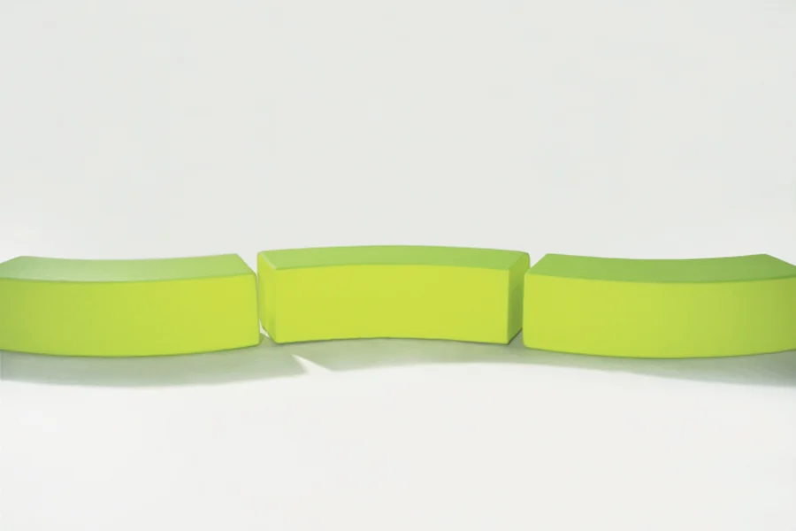 Flexible modular seating arranged in a curved classroom layout